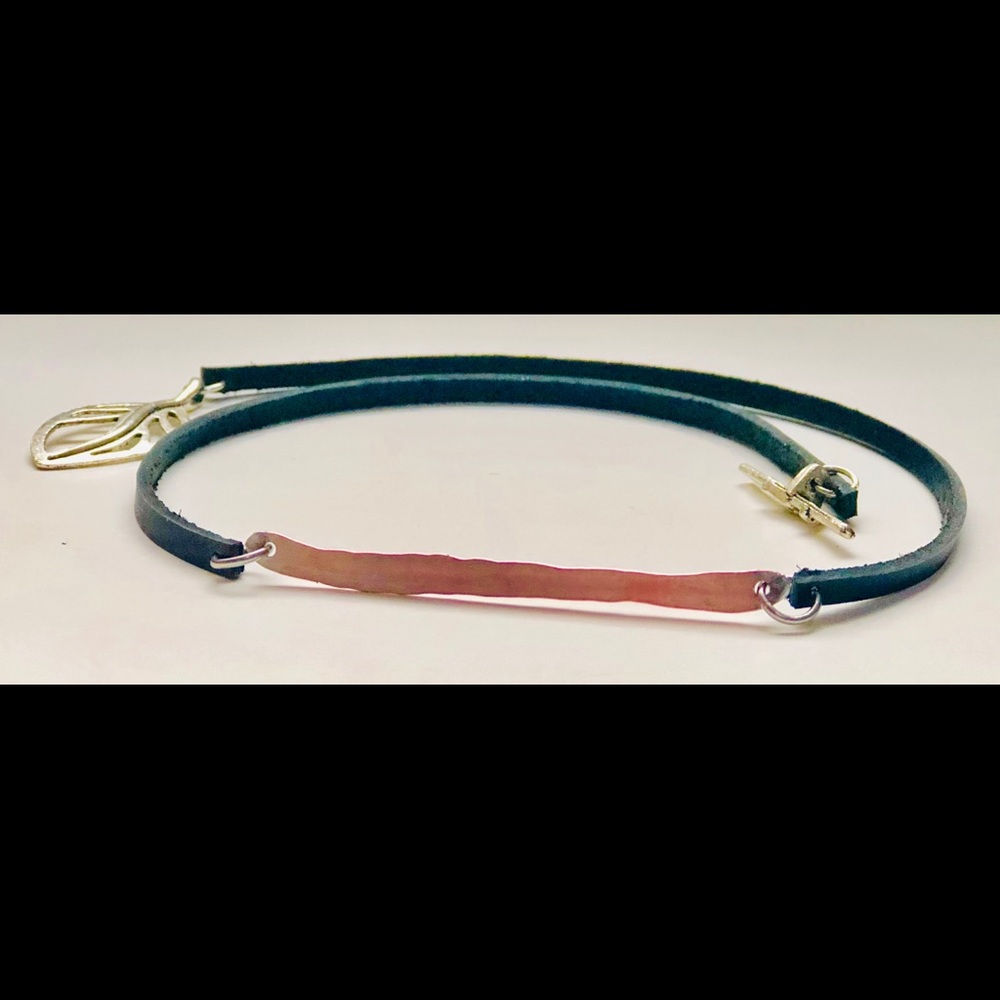 Hammered metal leather necklace